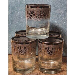 MCM Silver Fade Ombre Old Fashioned  Glasses Set of 5 Textured Grapes & Leaves